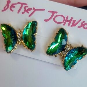 Green Gold Butterfly Stud Earrings Sparkly